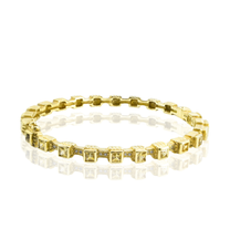 18K Yellow Gold Bezel Set Diamond &amp; Sapphire Bangle | 24.6g Modern Geometric Bracelet