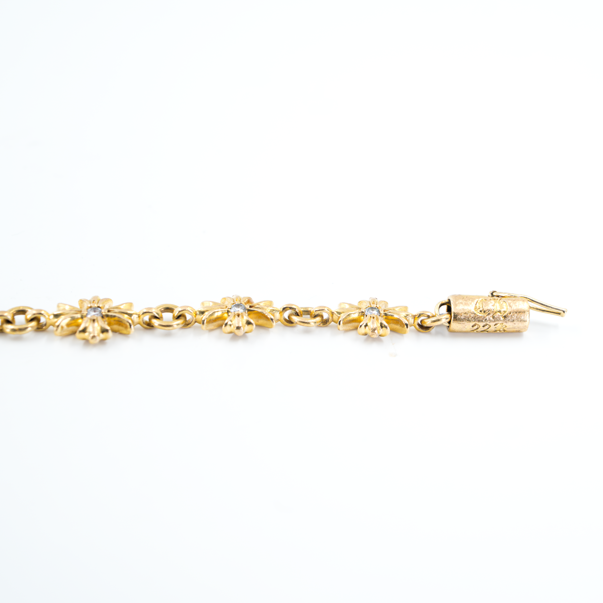 Archival 1999 Chrome Hearts 22k Yellow Gold &amp; Diamond Maltese Cross Bracelet