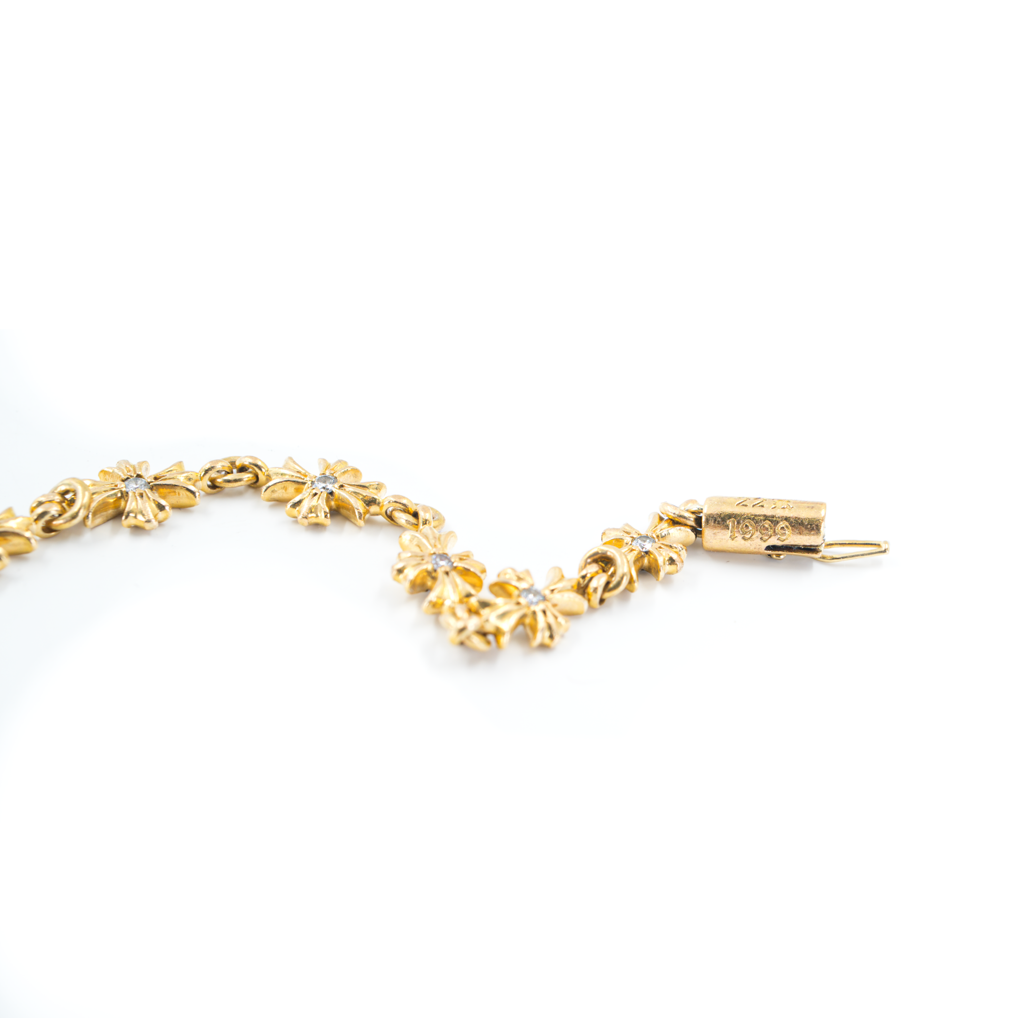 Archival 1999 Chrome Hearts 22k Yellow Gold &amp; Diamond Maltese Cross Bracelet