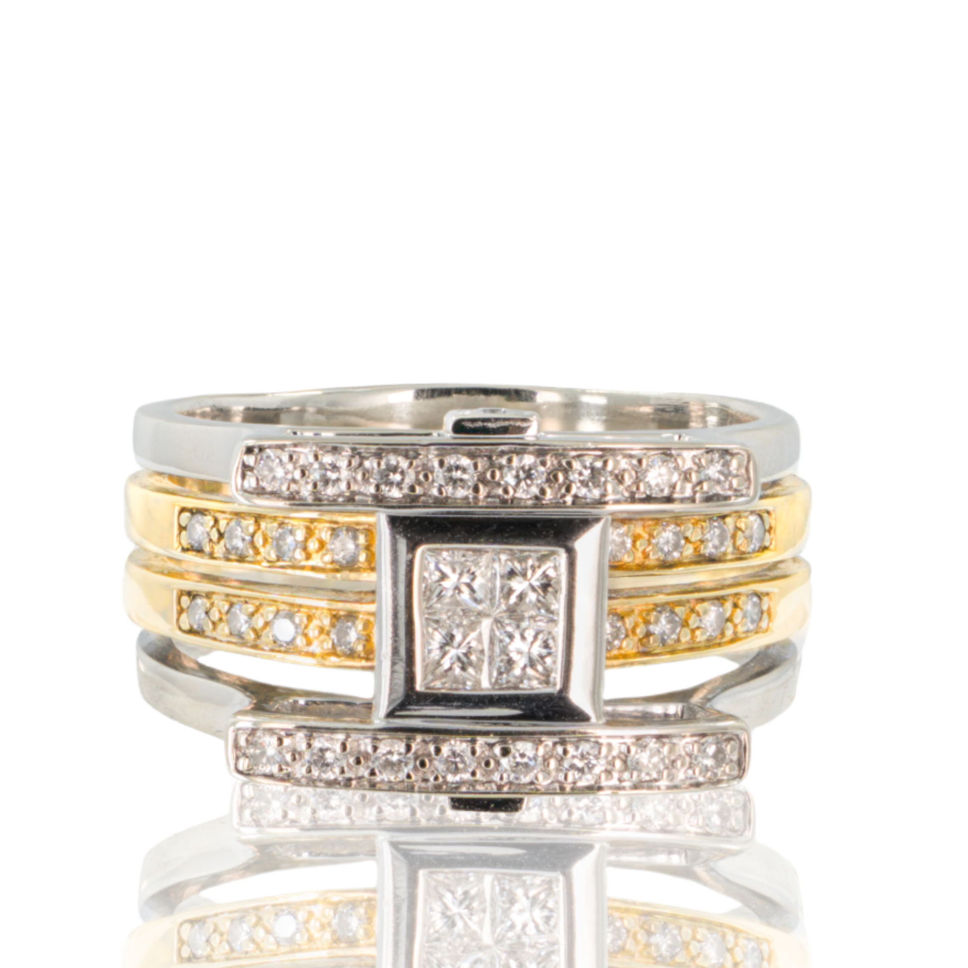 Two-Tone Gold | Wide Freeform Design | Princess &amp; Pavé Diamonds