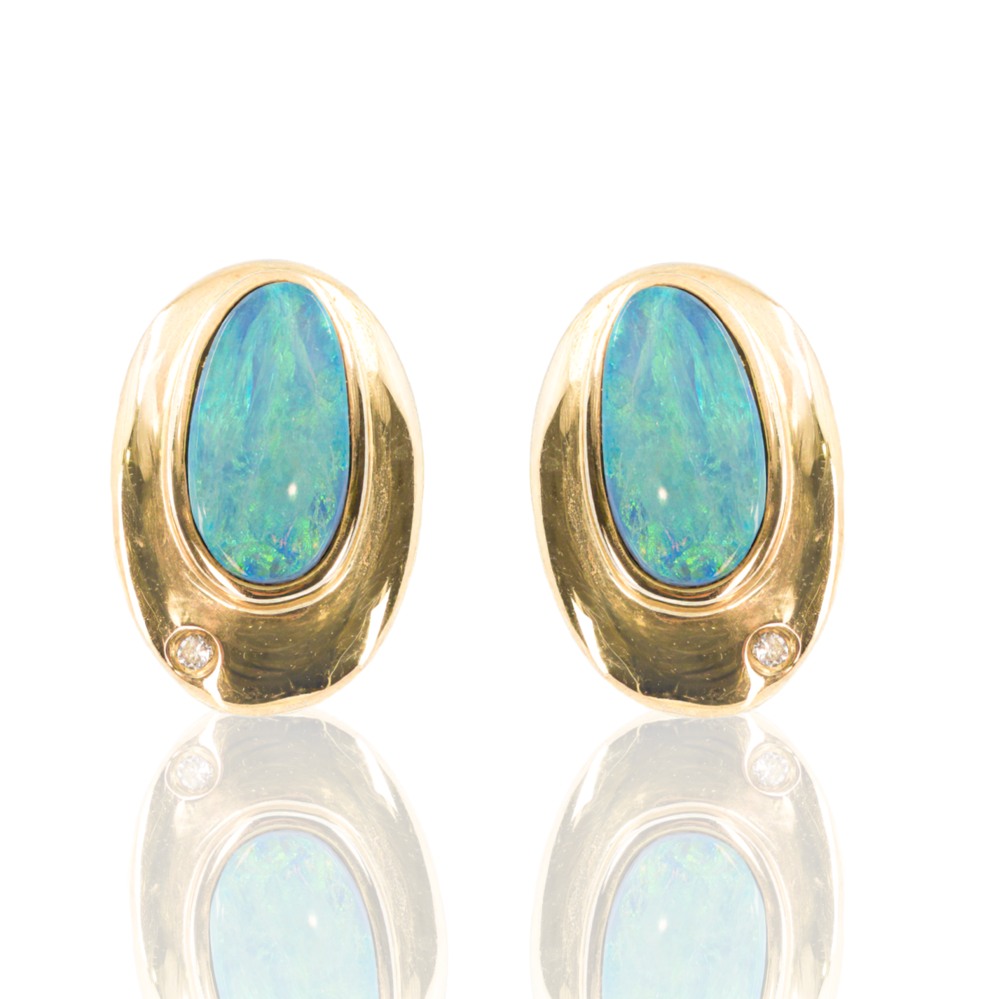 14K Yellow Gold | Oval Opal Earrings | Diamond Accents