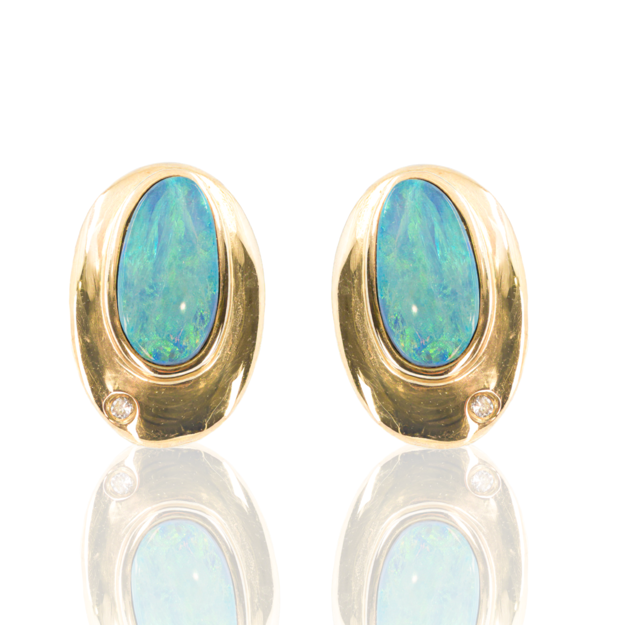 14K Yellow Gold | Oval Opal Earrings | Diamond Accents
