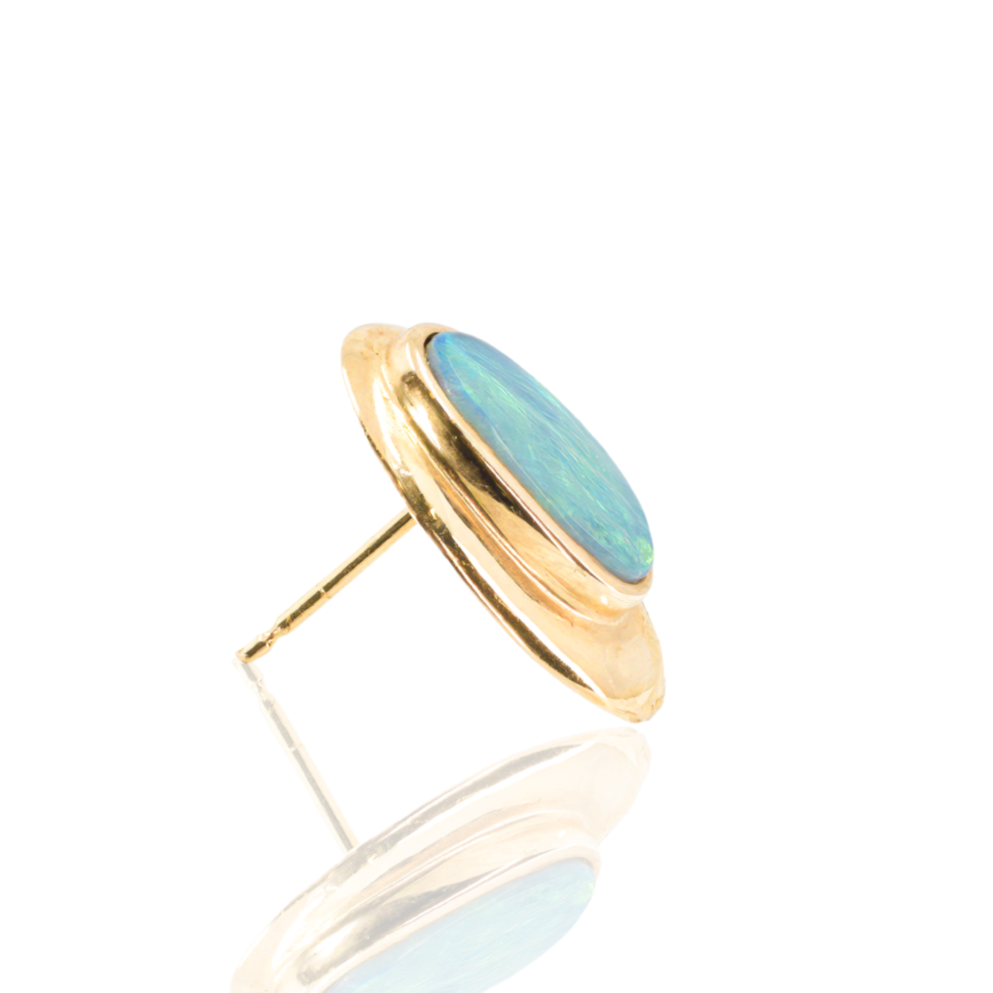 14K Yellow Gold | Oval Opal Earrings | Diamond Accents