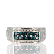 14K White Gold Blue Diamond Men’s Ring