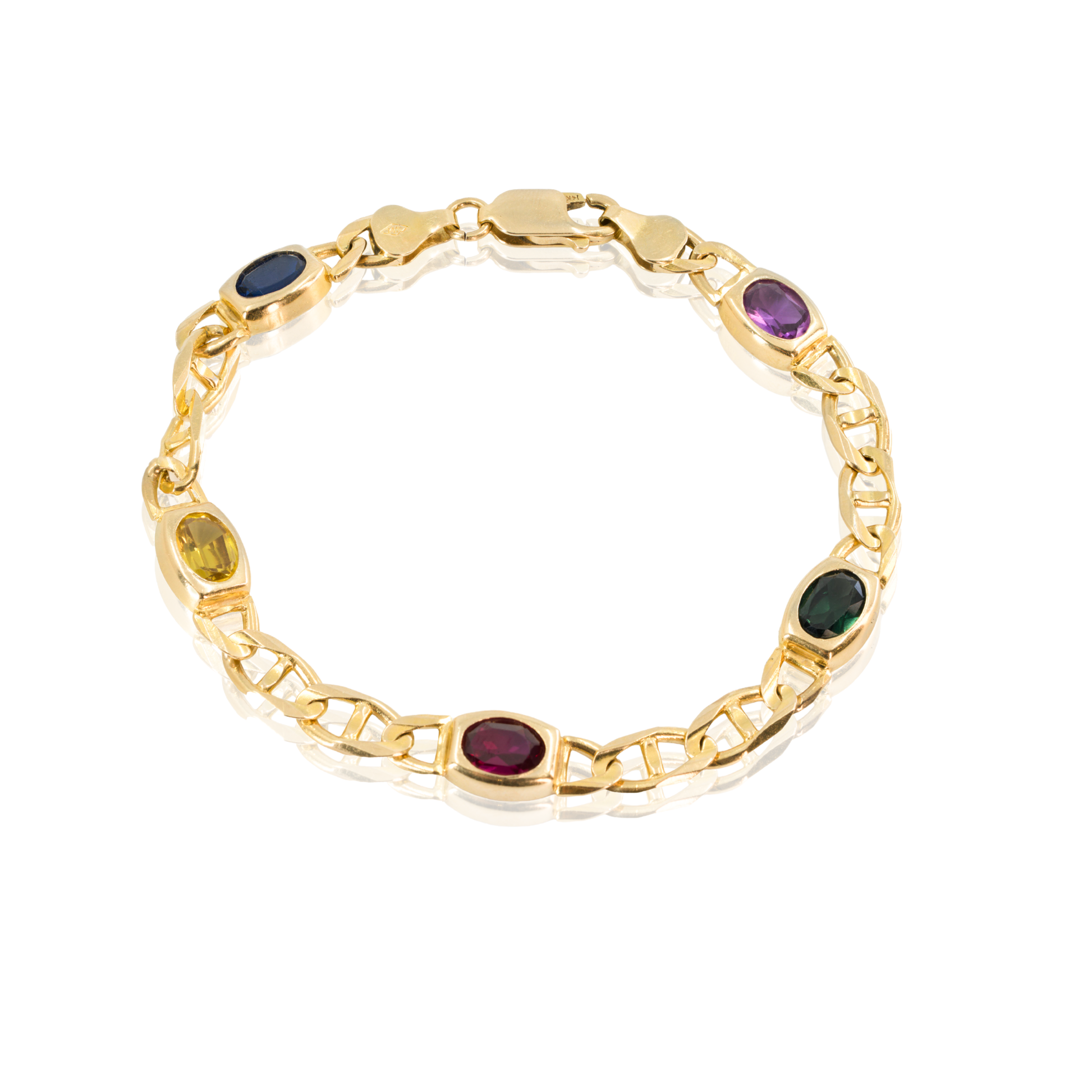 Italian 14K Gold Bezel Station Bracelet with Mixed Gemstones