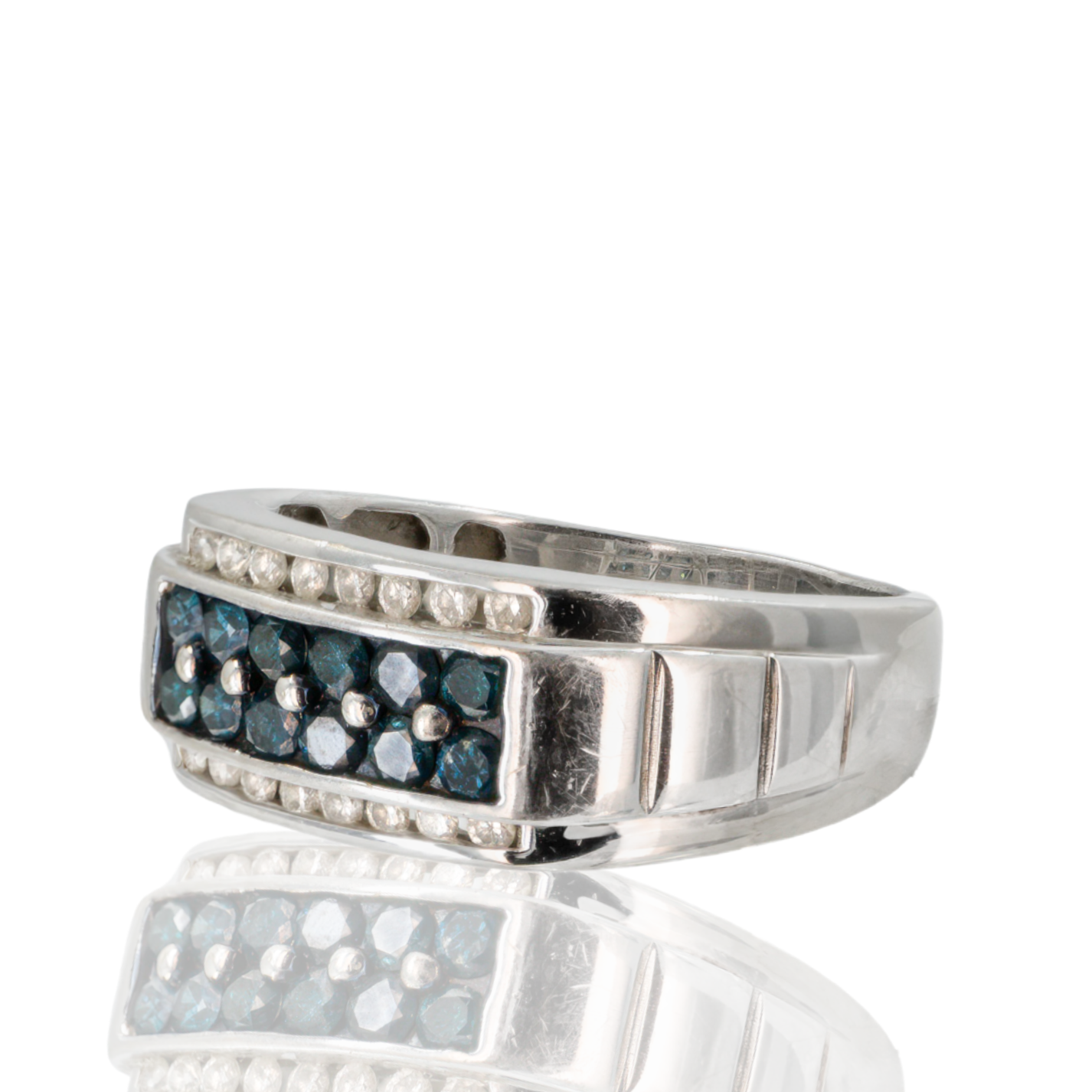 14K White Gold Blue Diamond Men’s Ring