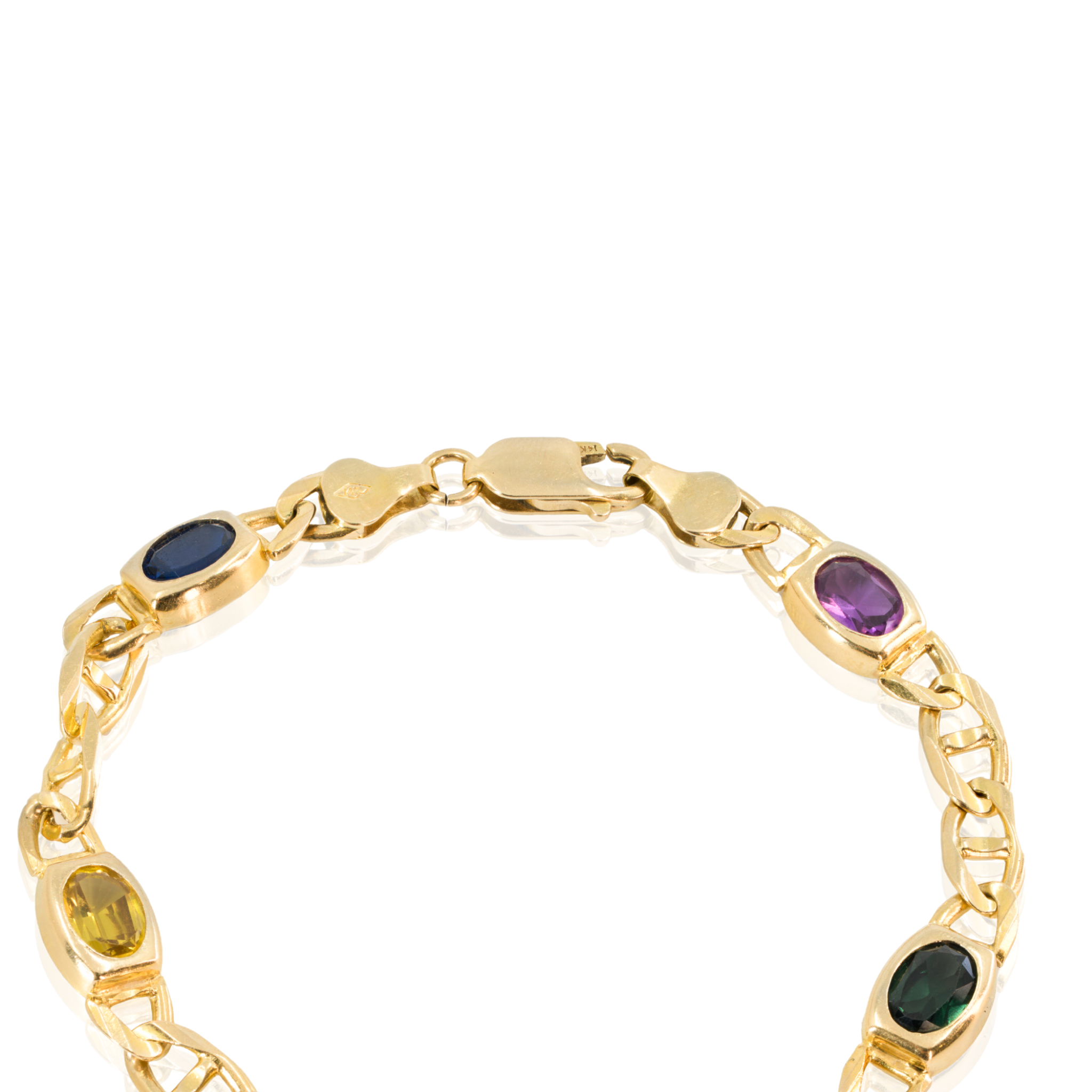 Italian 14K Gold Bezel Station Bracelet with Mixed Gemstones