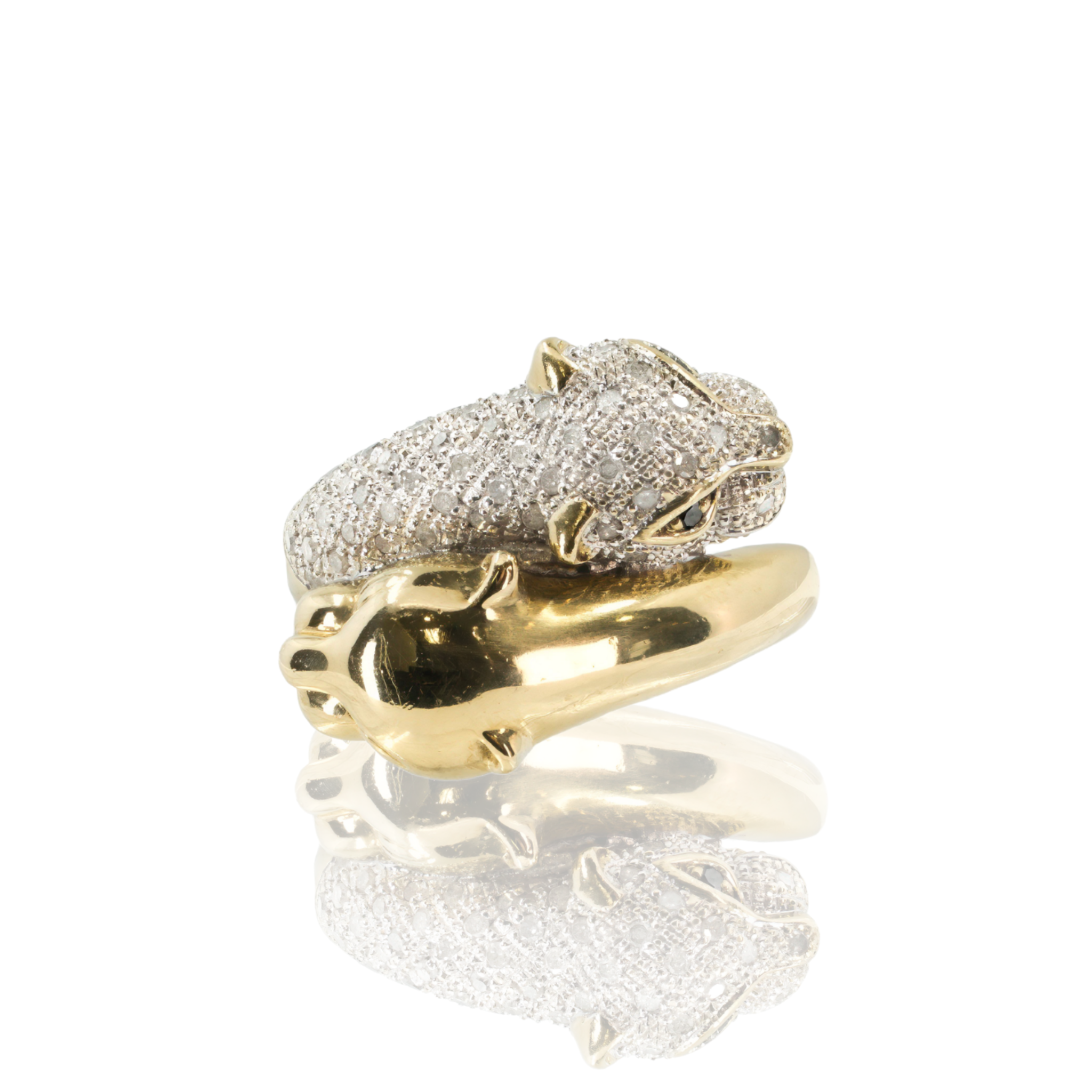 10K Yellow Gold Diamond Panther Wrap Ring | Dual Tone Design Size 7.5