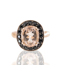14K Rose Gold | Morganite-Hued Center | Black Stone Halo