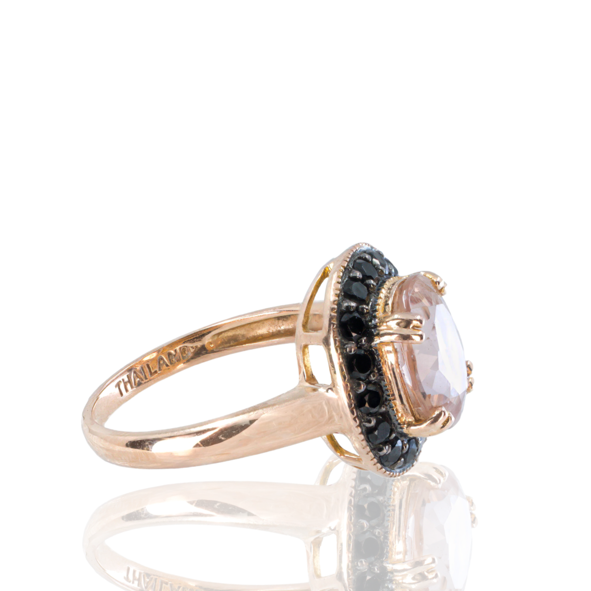 14K Rose Gold | Morganite-Hued Center | Black Stone Halo