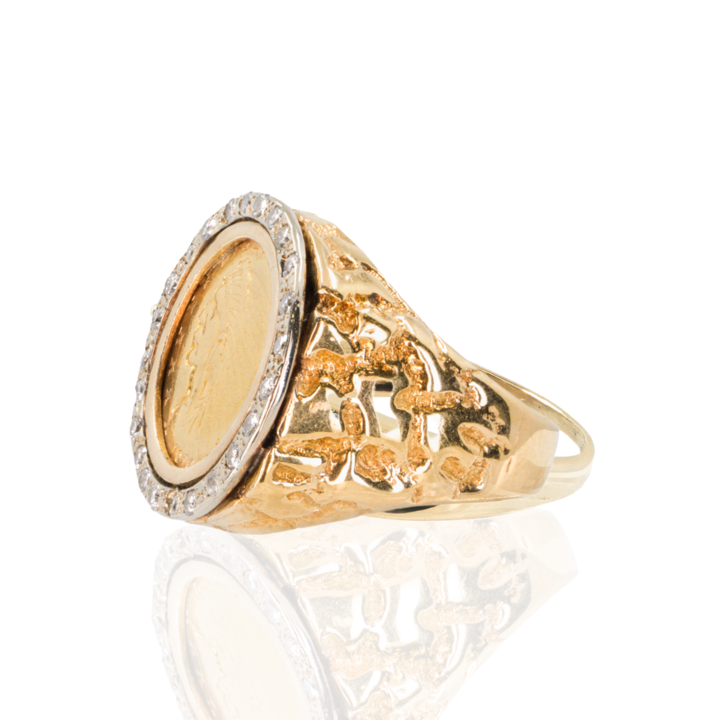 14K Yellow Gold | American Indian Head Gold Coin | Diamond Halo