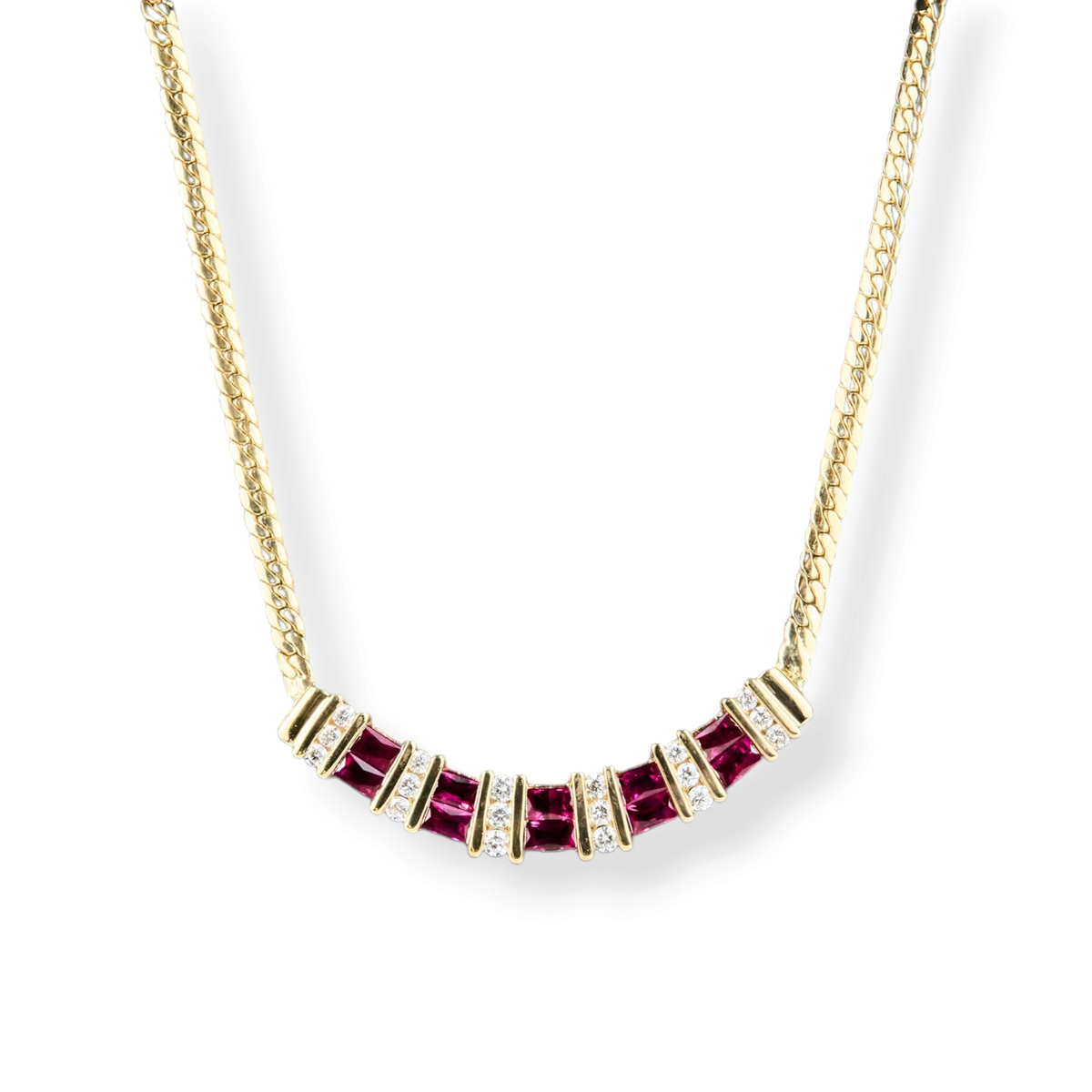 14K Yellow Gold Ruby &amp; Diamond Necklace 18"