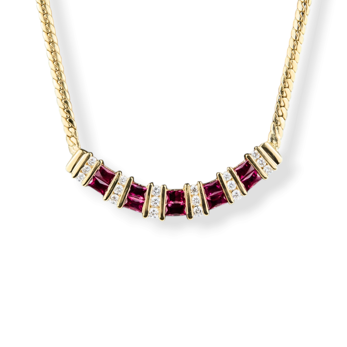 14K Yellow Gold Ruby &amp; Diamond Necklace 18"
