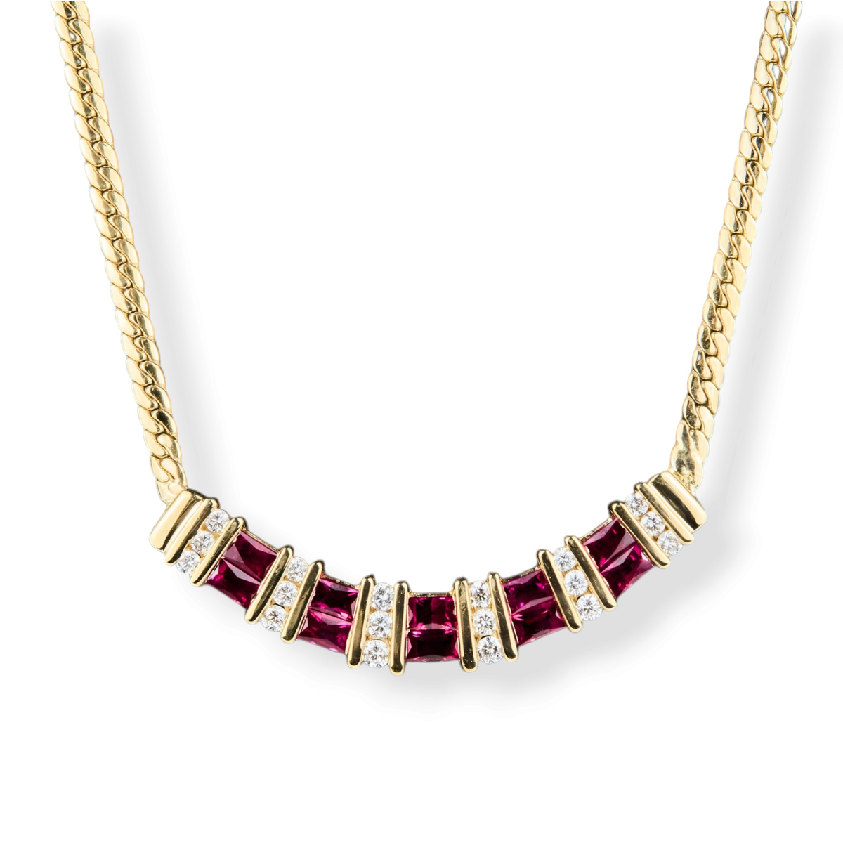 14K Yellow Gold Ruby &amp; Diamond Necklace 18"