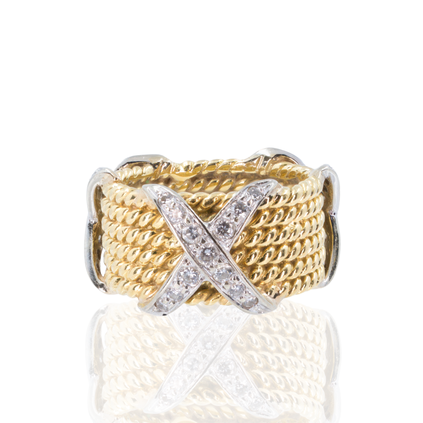 18K Yellow Gold | Schlumberger-Style 'X' Ring | Six-Row Band