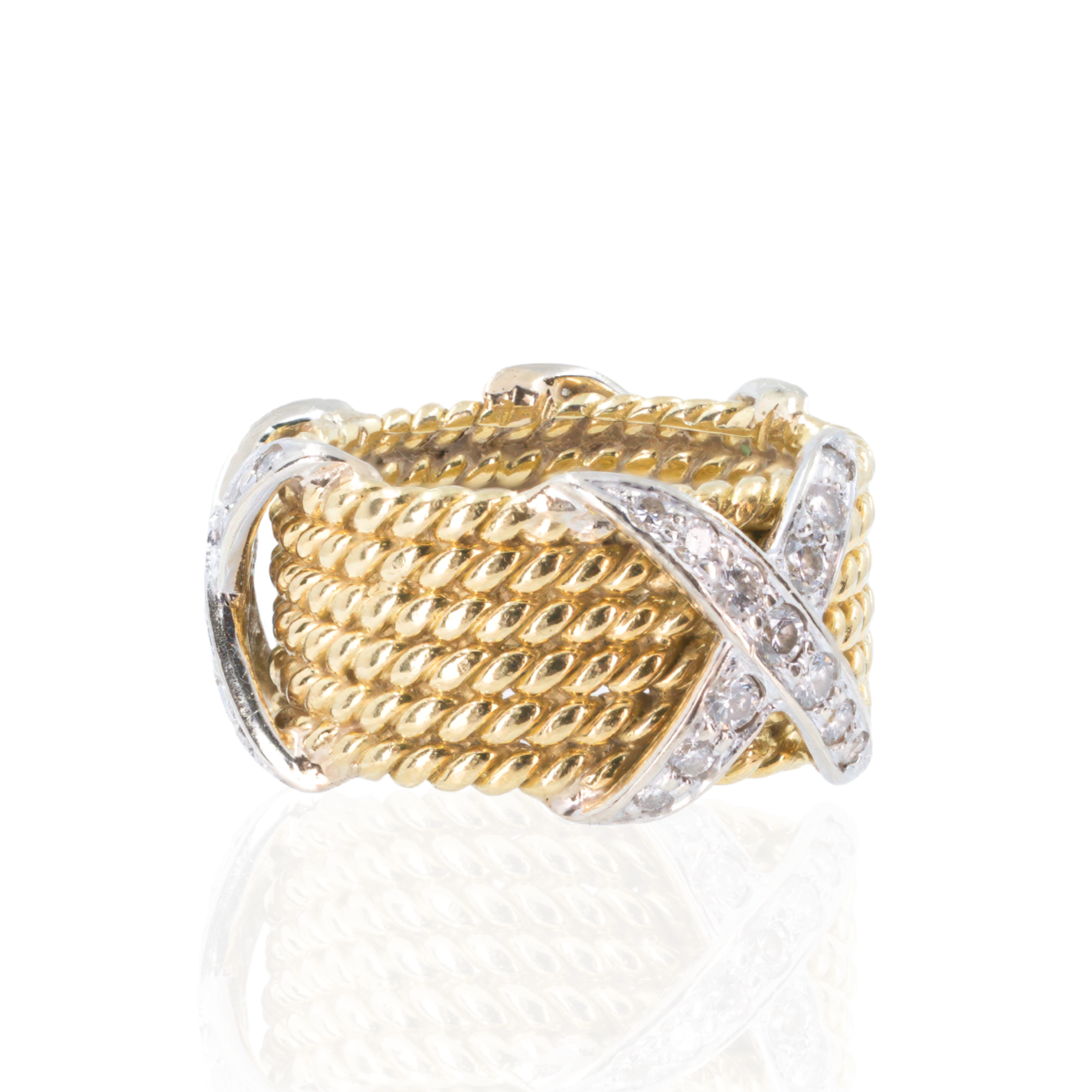 18K Yellow Gold | Schlumberger-Style 'X' Ring | Six-Row Band