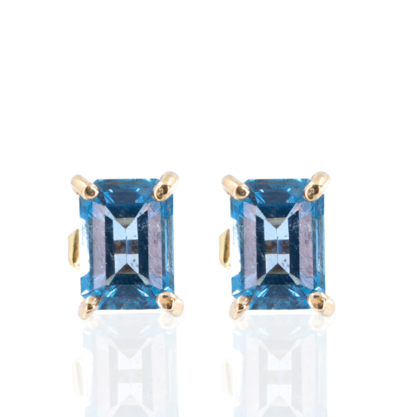 14K Yellow Gold | Emerald Cut Blue Topaz | Geometric Elegance