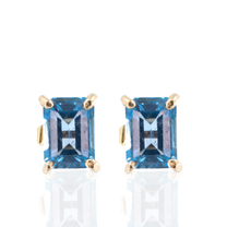14K Yellow Gold | Emerald Cut Blue Topaz | Geometric Elegance