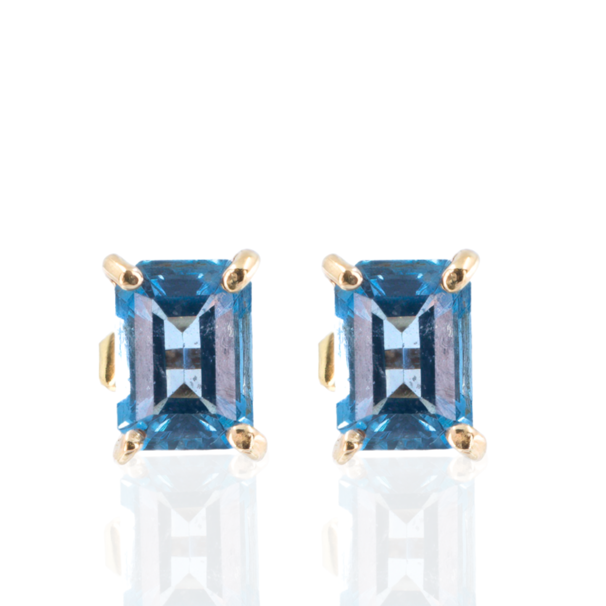 14K Yellow Gold | Emerald Cut Blue Topaz | Geometric Elegance