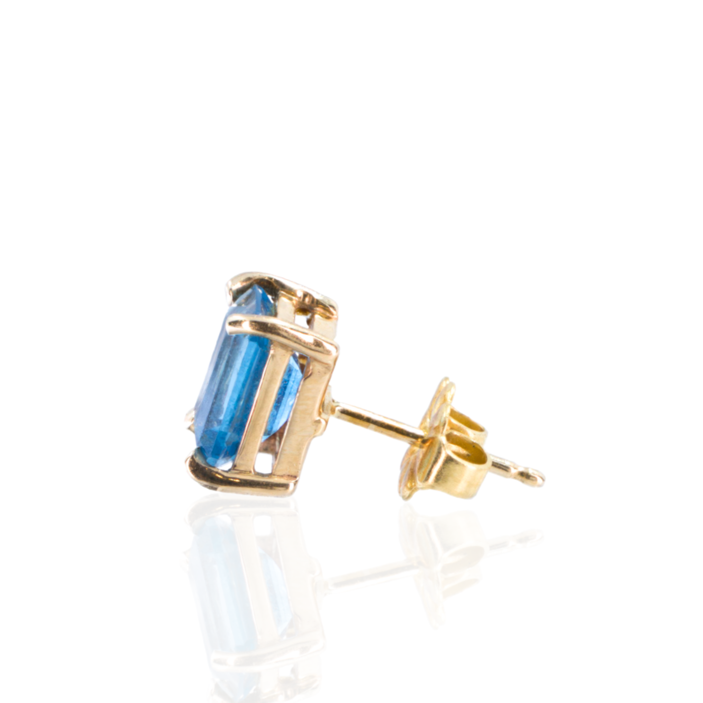 14K Yellow Gold | Emerald Cut Blue Topaz | Geometric Elegance