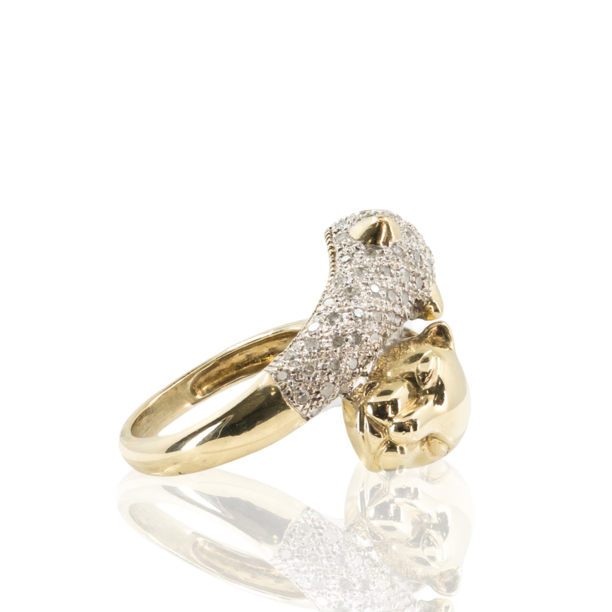 10K Yellow Gold Diamond Panther Wrap Ring | Dual Tone Design Size 7.5