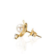 10K Yellow Gold | Classic Pearl Studs | Diamond Accents