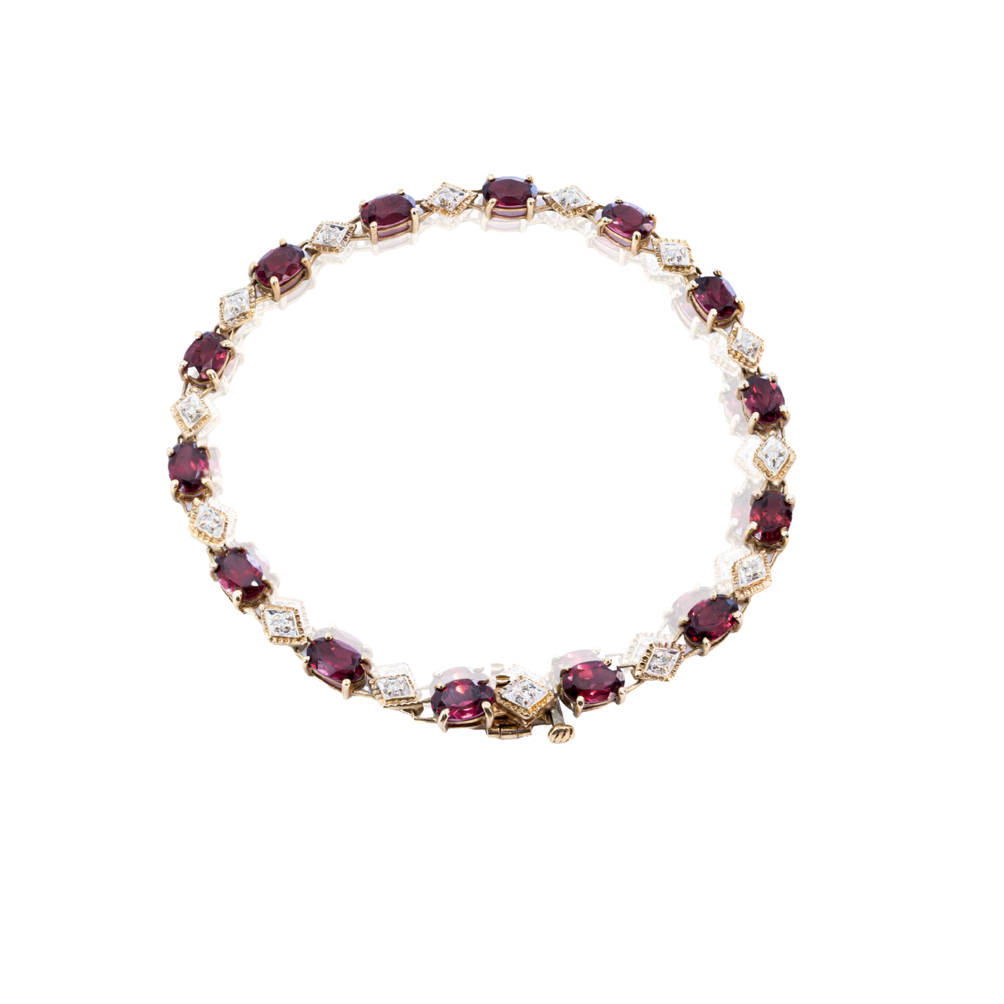 10K Yellow Gold | Garnet Tennis Bracelet | White Stone Accents