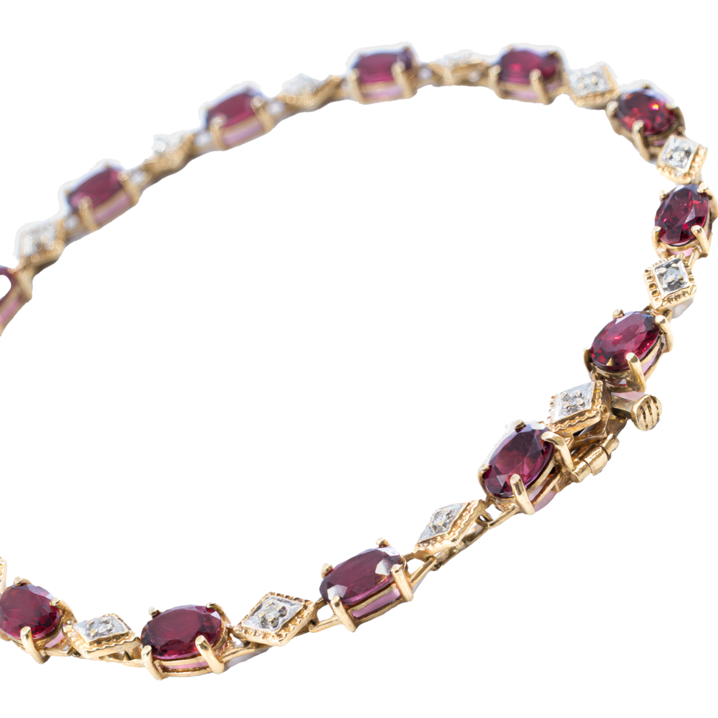 10K Yellow Gold | Garnet Tennis Bracelet | White Stone Accents