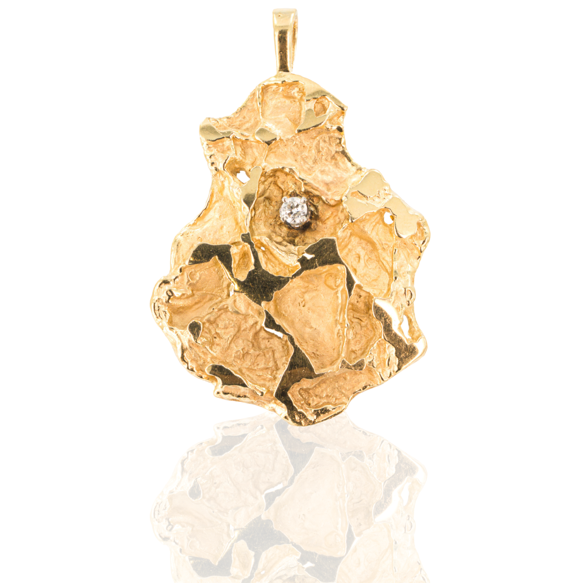 14K Yellow Gold Heavyweight Diamond Nugget Pendant