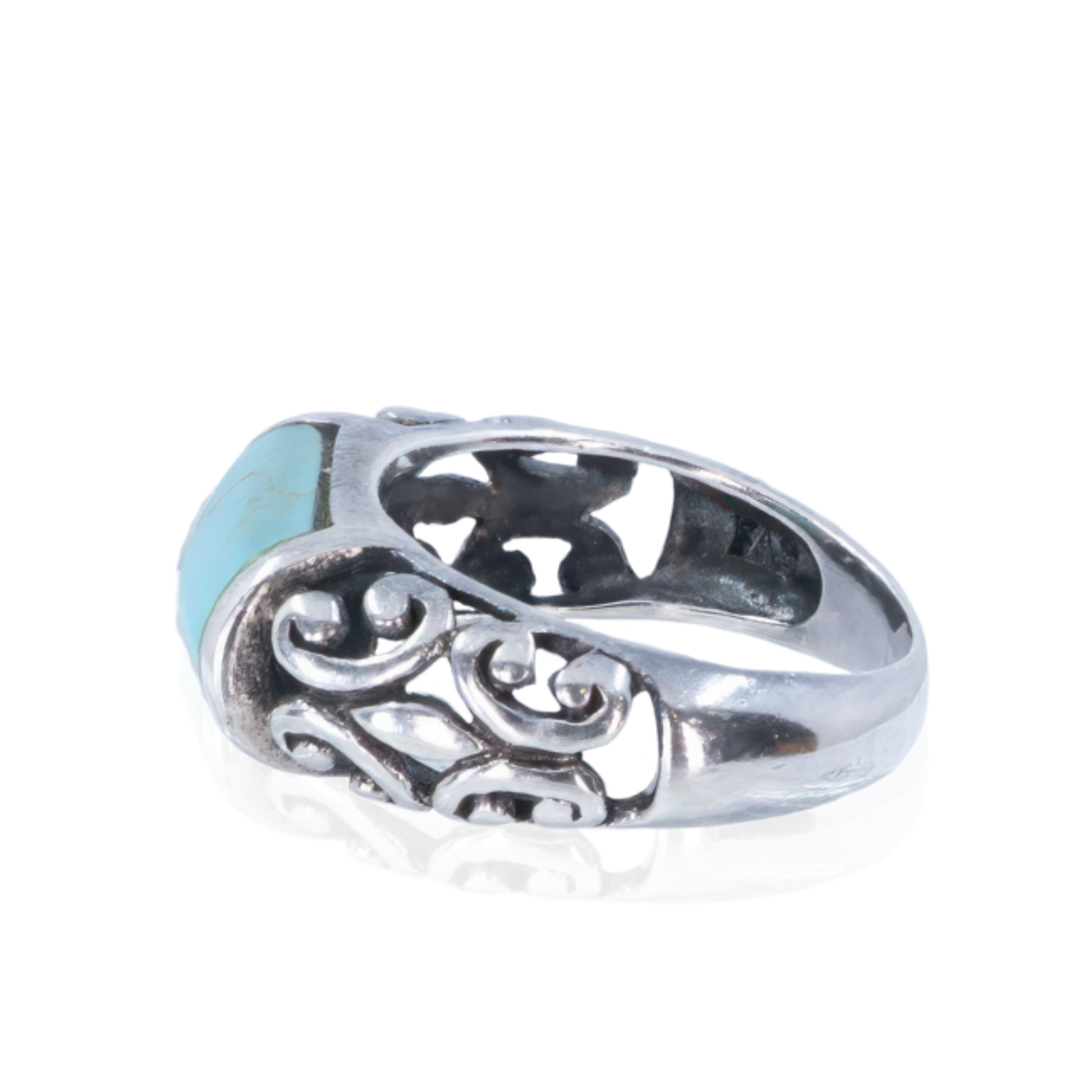 Sterling Silver Turquoise‑Tone Inlay Scroll Ring