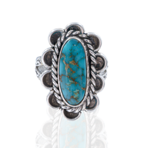 925 Sterling Silver | Botanical Rope Motif | Oval Blue Stone