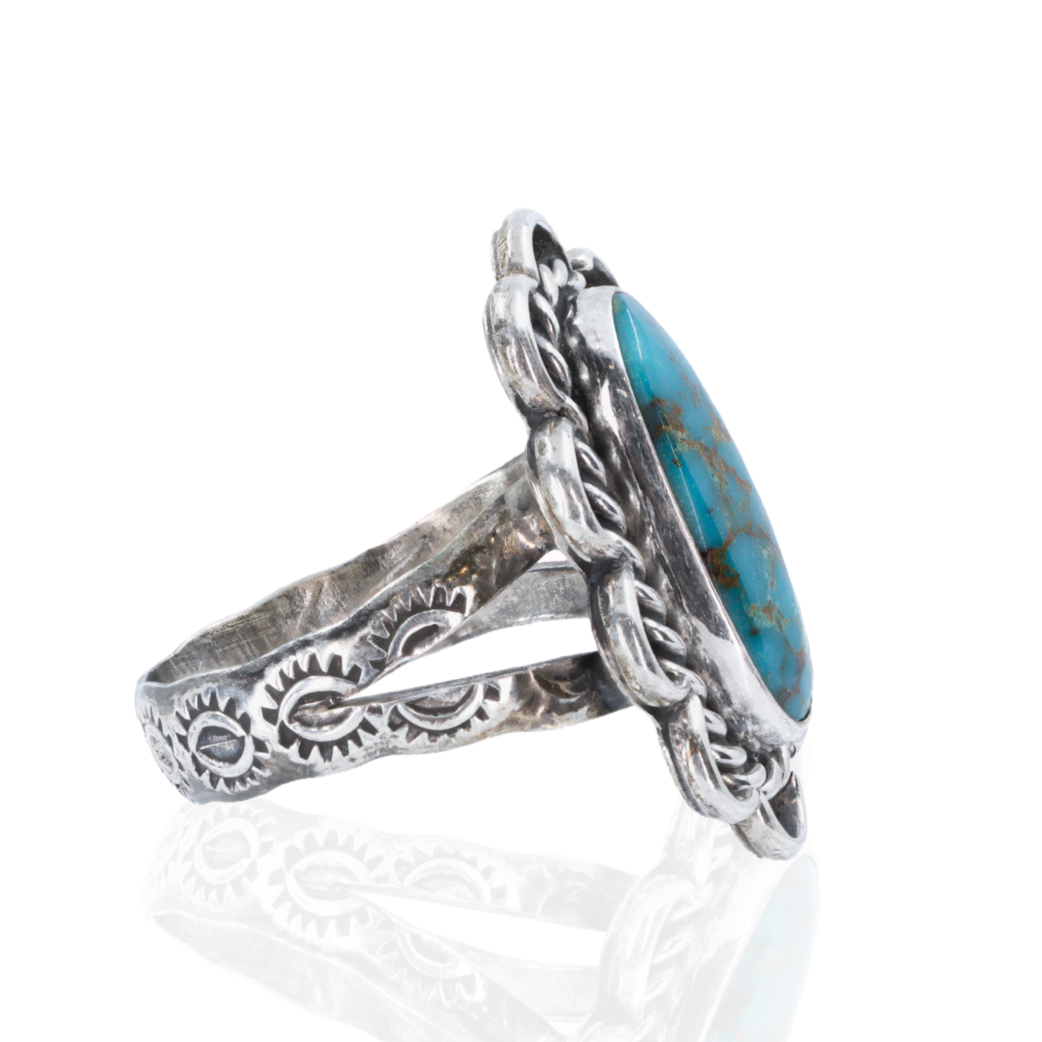 925 Sterling Silver | Botanical Rope Motif | Oval Blue Stone
