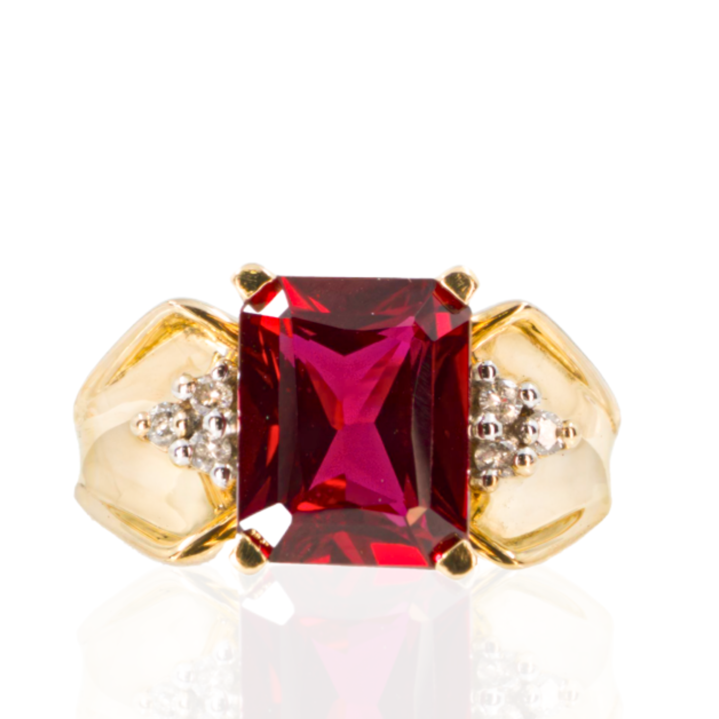 10K Yellow Gold Ruby‑Tone &amp; Diamond Tapered Ring