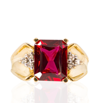 10K Yellow Gold Ruby‑Tone &amp; Diamond Tapered Ring