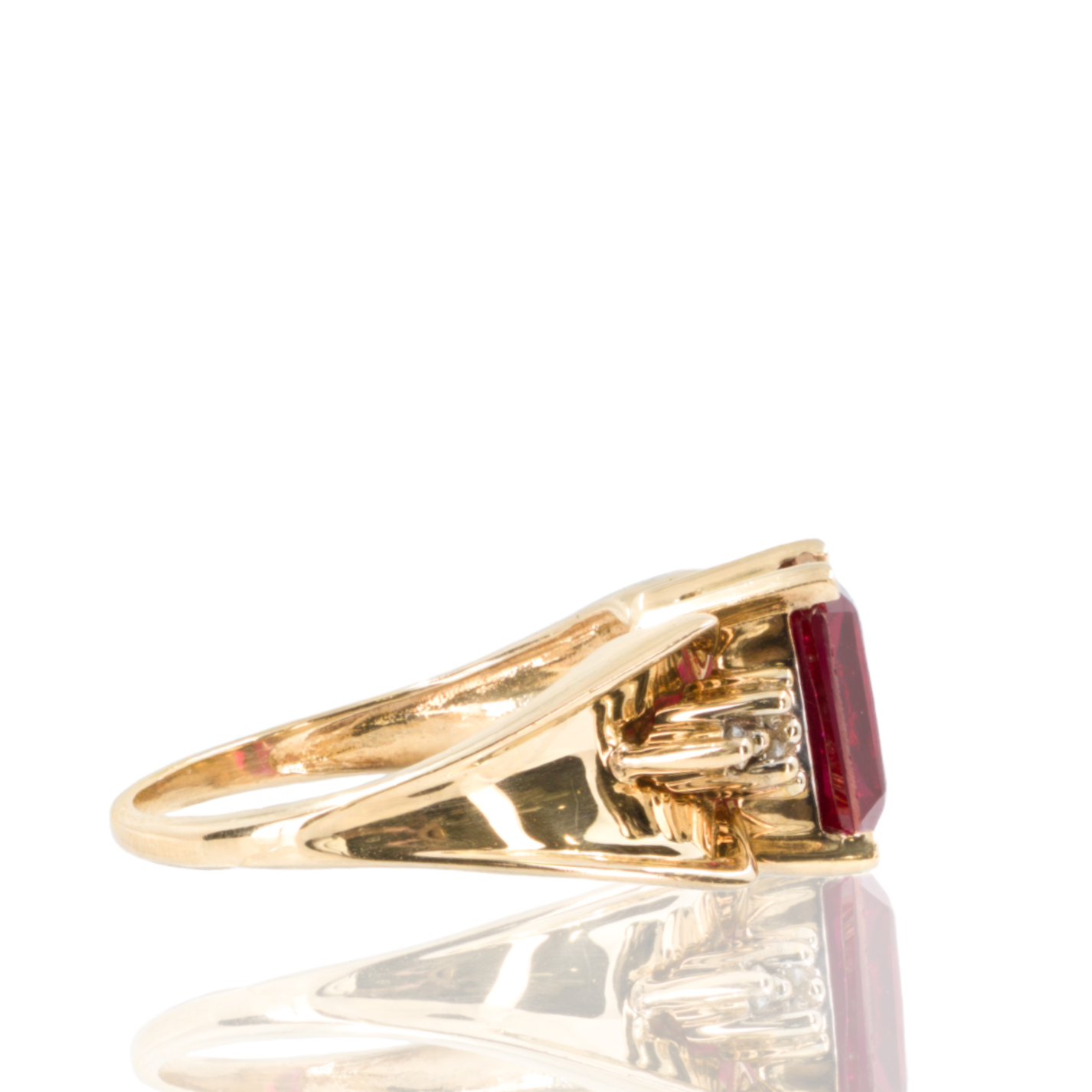 10K Yellow Gold Ruby‑Tone &amp; Diamond Tapered Ring