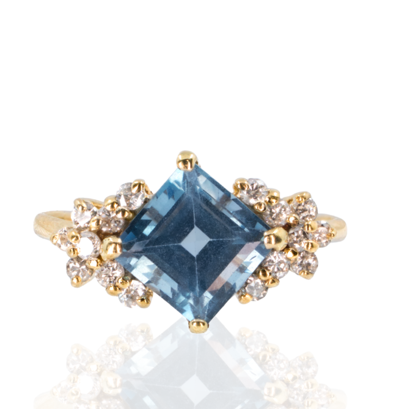 10K Yellow Gold | Large Blue Center Stone | Diamond Accents