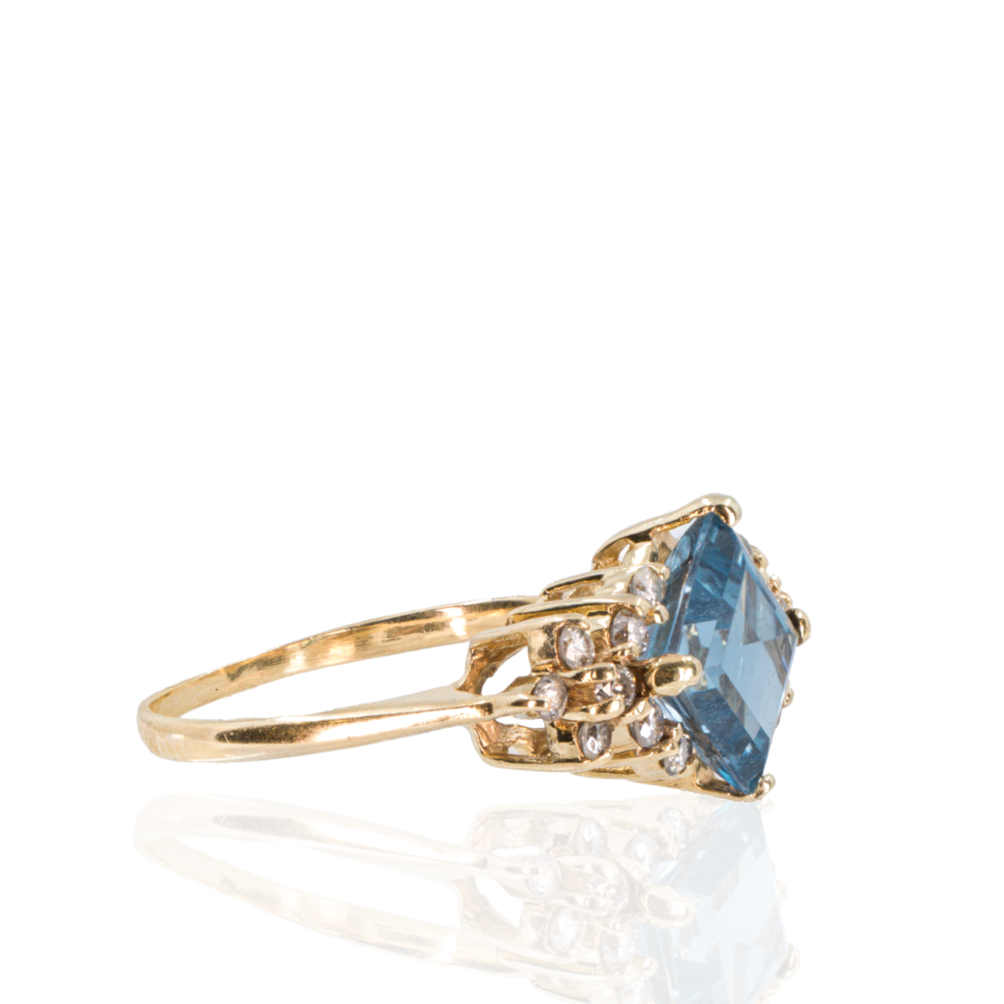 10K Yellow Gold | Large Blue Center Stone | Diamond Accents