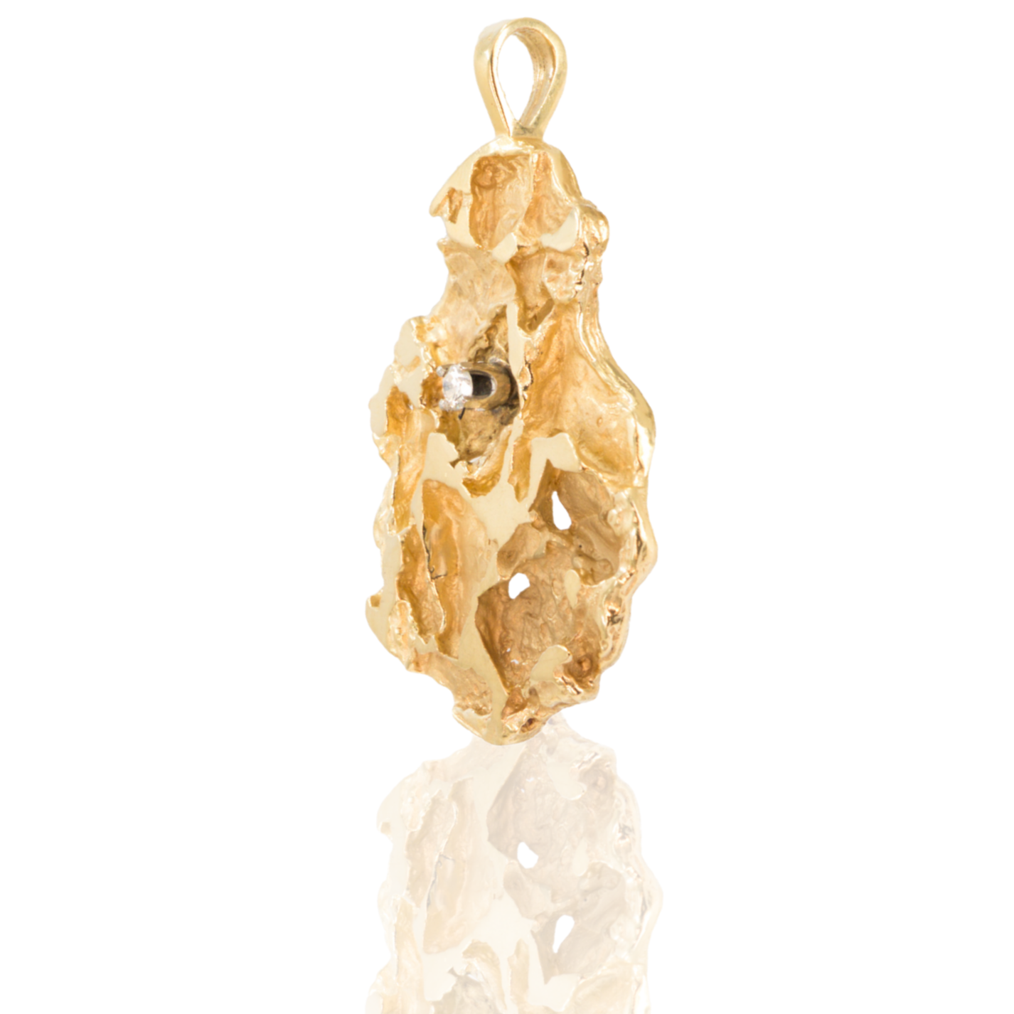 14K Yellow Gold Heavyweight Diamond Nugget Pendant