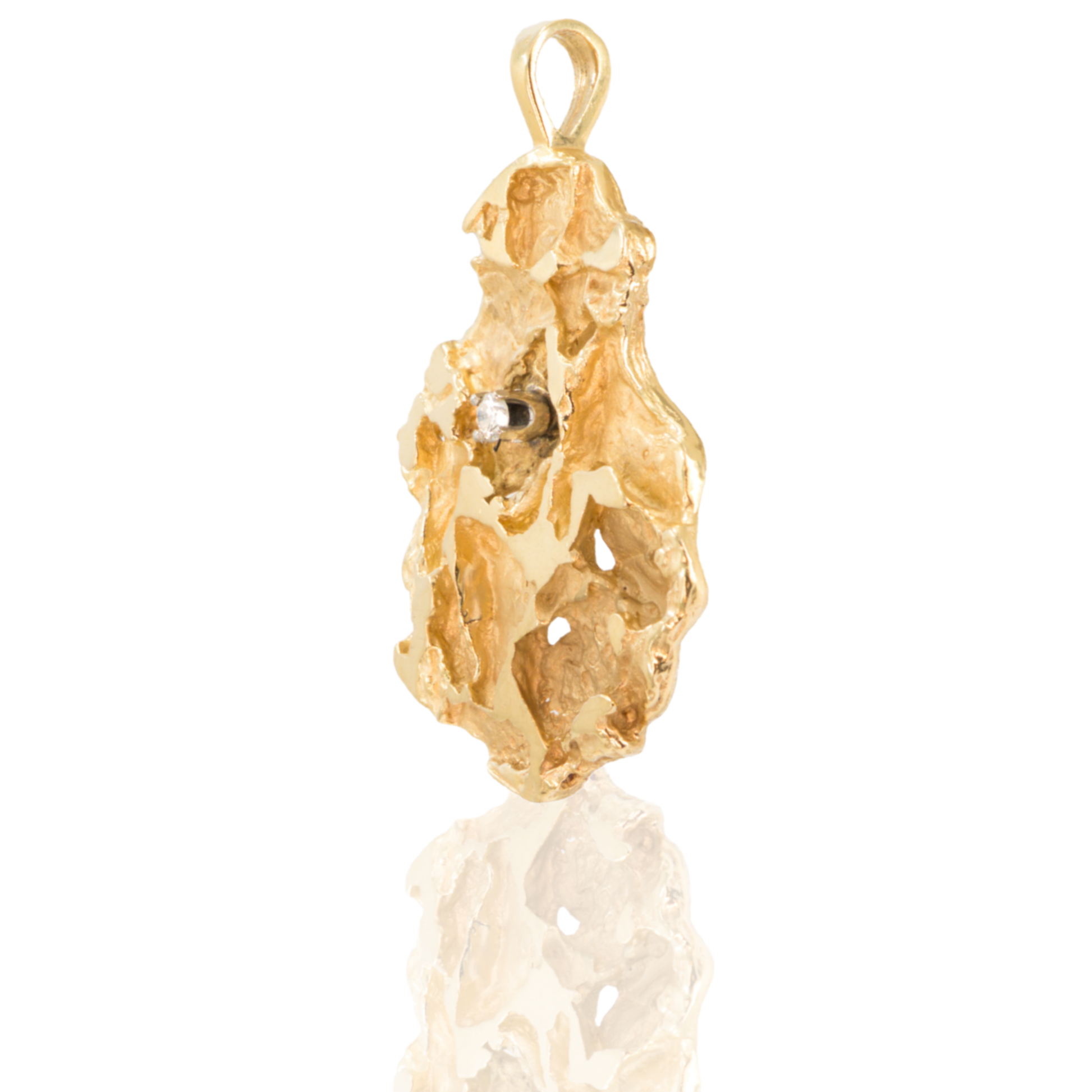 14K Yellow Gold Heavyweight Diamond Nugget Pendant