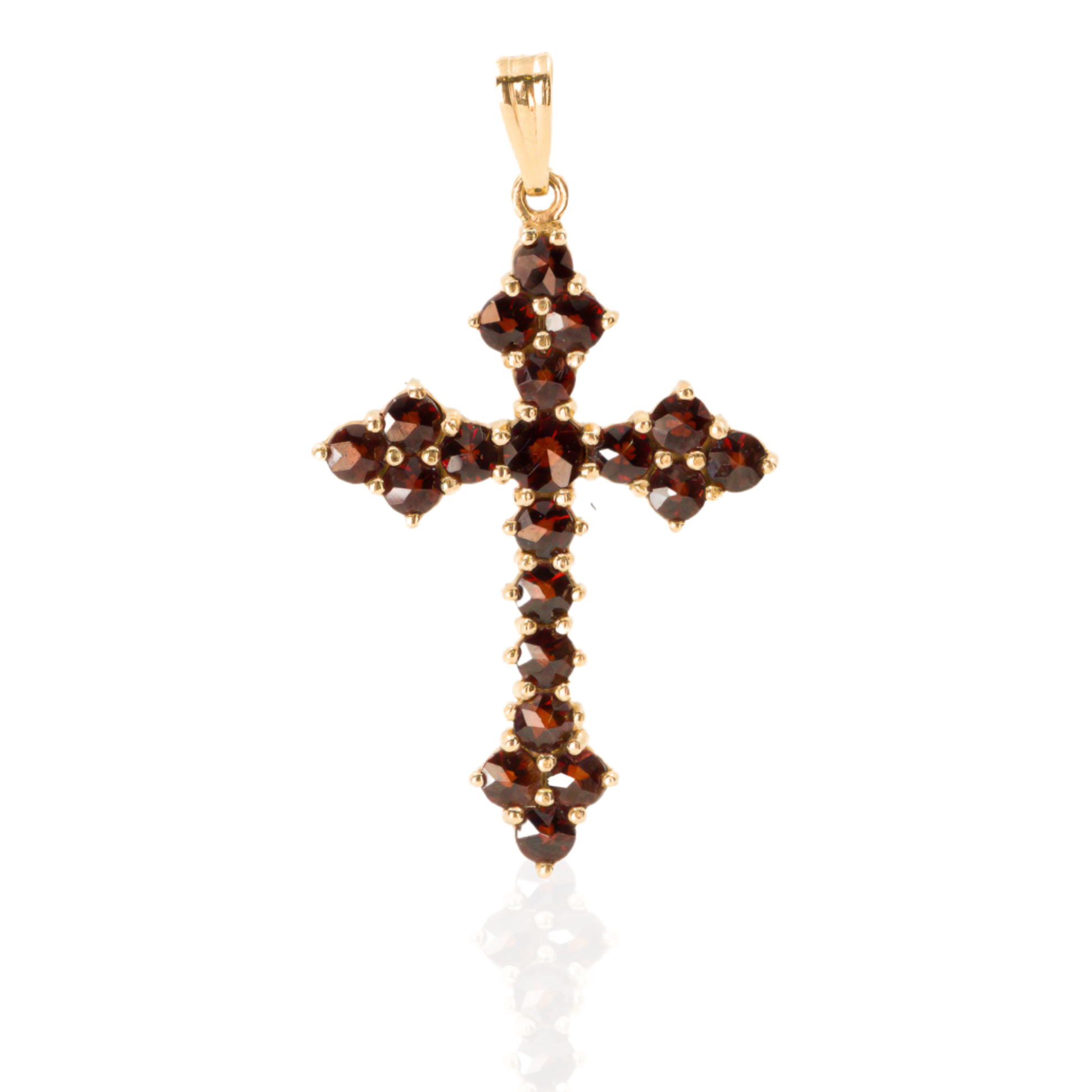 14K Yellow Gold Garnet‑Tone Cross Pendant