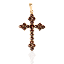 14K Yellow Gold Garnet‑Tone Cross Pendant