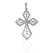 18K White Gold Diamond Filigree Cross Pendant