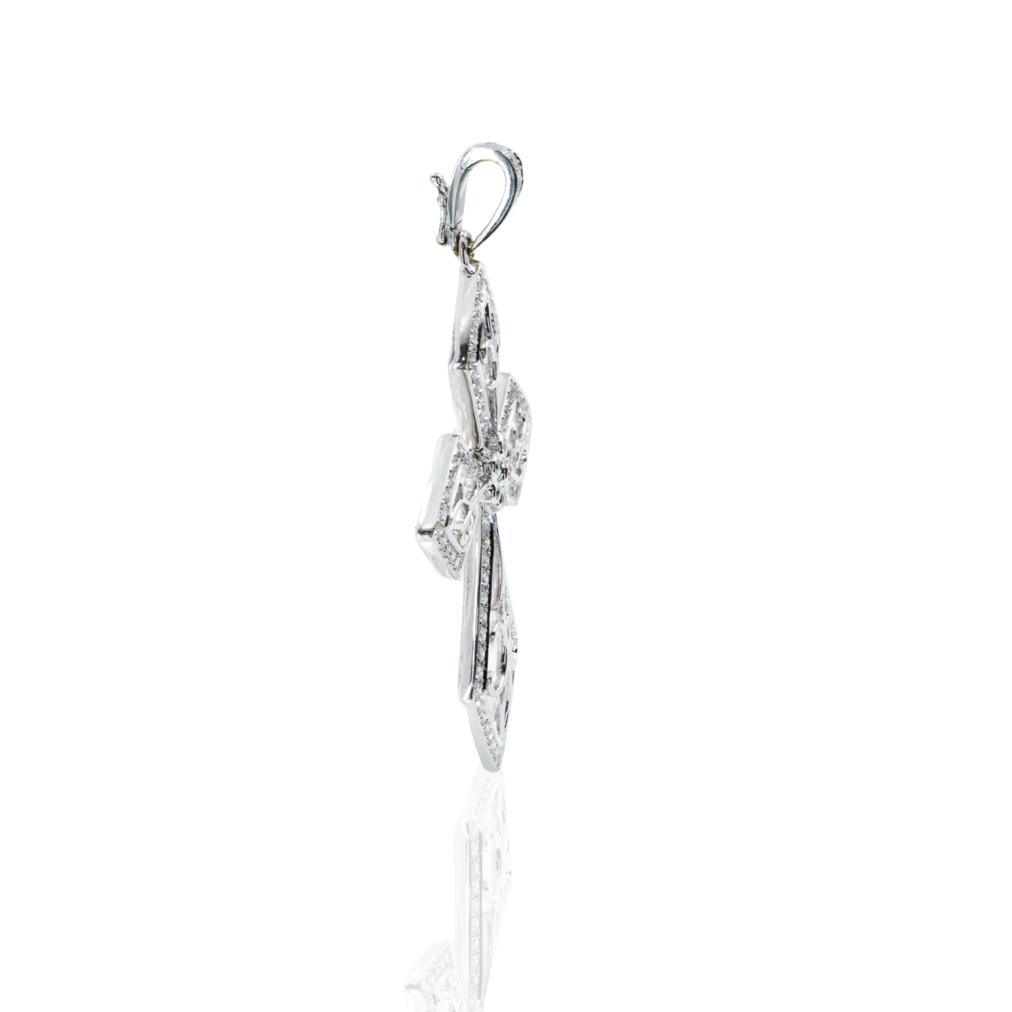 18K White Gold Diamond Filigree Cross Pendant