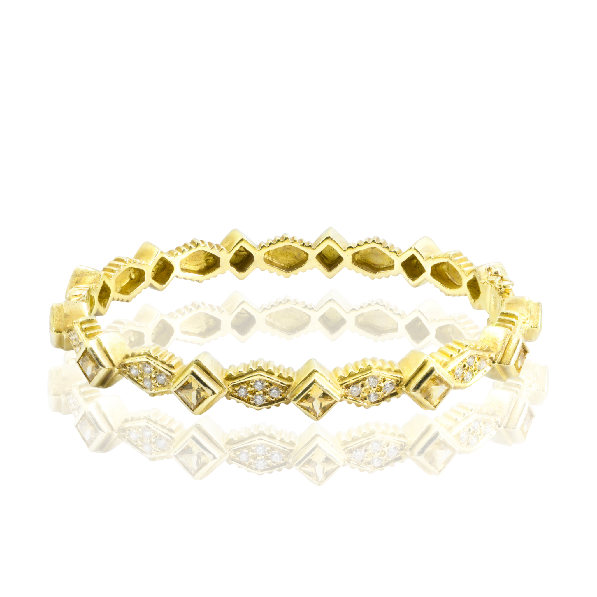 18K Yellow Gold Art Deco Diamond &amp; Sapphire Eternity Bangle | 35g