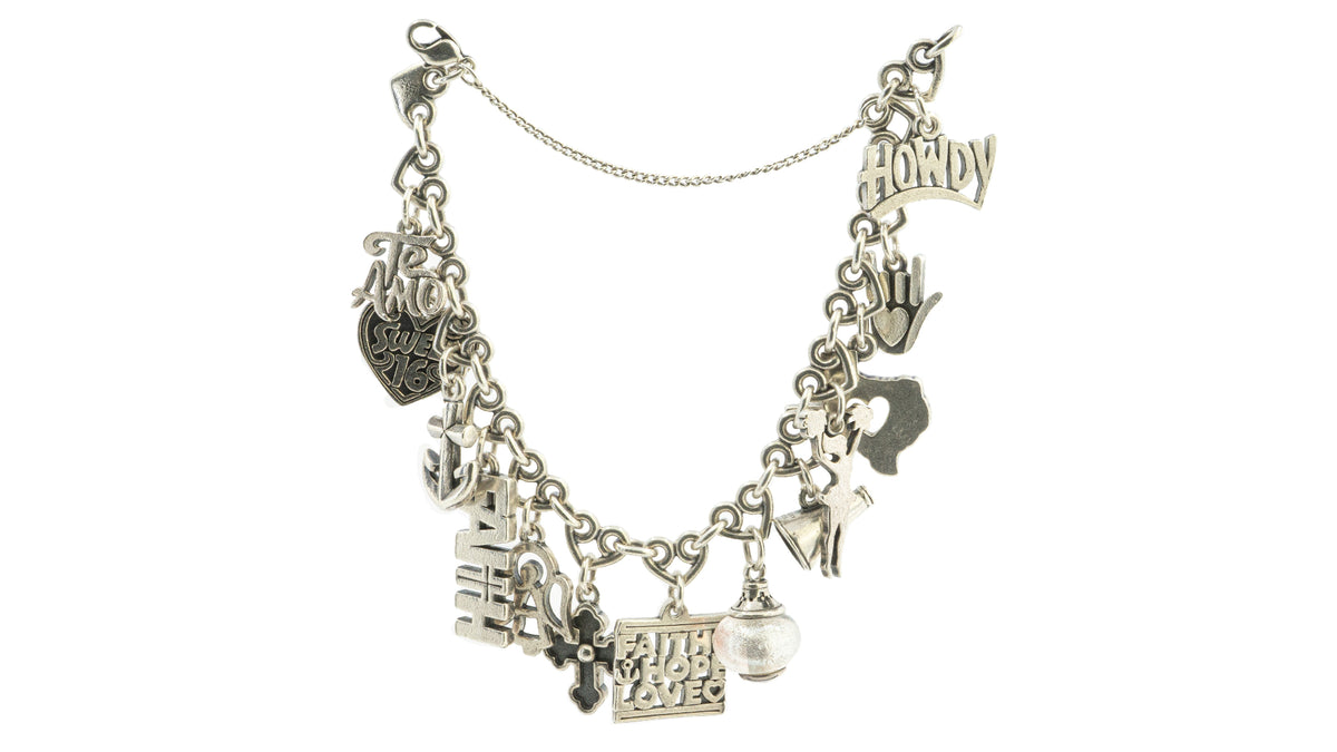 James Avery Connected Hearts Charm Bracelet w/ 13 Charms Retired Sterling Silver