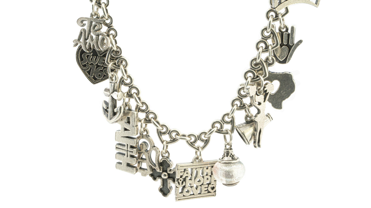 James Avery Connected Hearts Charm Bracelet w/ 13 Charms Retired Sterling Silver