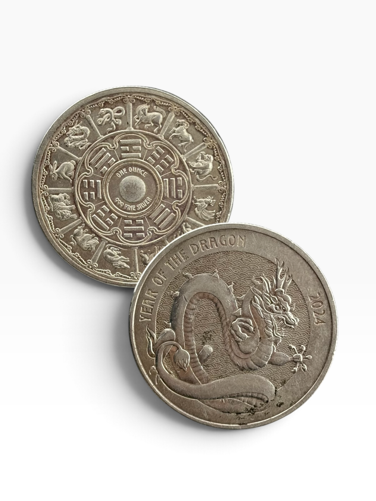 2024 Year of the Dragon 1 oz .999 Fine Silver Round – Naturally Toned Chinese Zodiac Bullion
