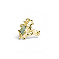 14K Gold Green Gemstone Ring Size 8.5