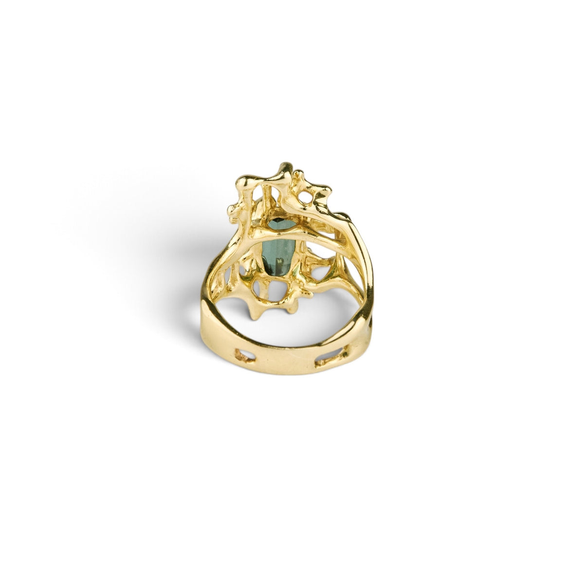 14K Gold Green Gemstone Ring Size 8.5