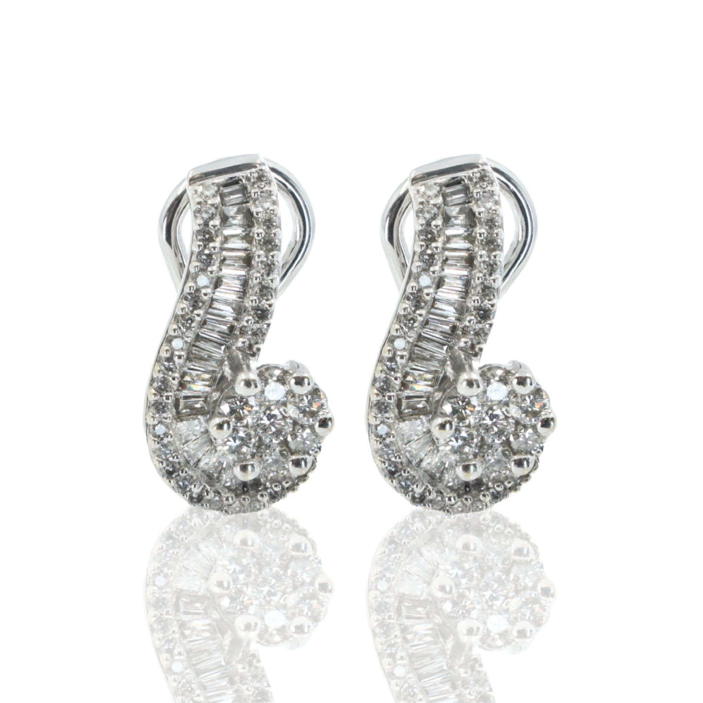 14K White Gold | 1.5ctw Diamond Swirl Earrings | Mixed Cut